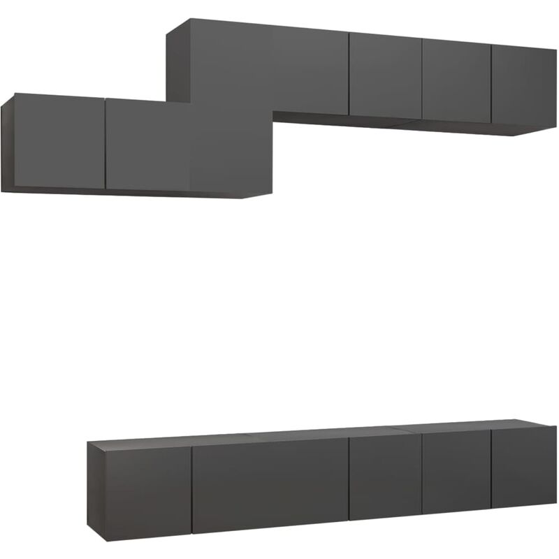 

Juego de mueble para TV de 7 piezas aglomerado gris - Gris - Vidaxl