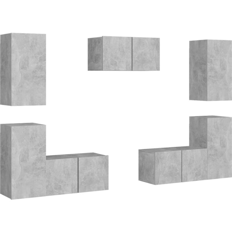 

vidaXL Juego de mueble para TV de 7 piezas aglomerado gris hormigón - Gris