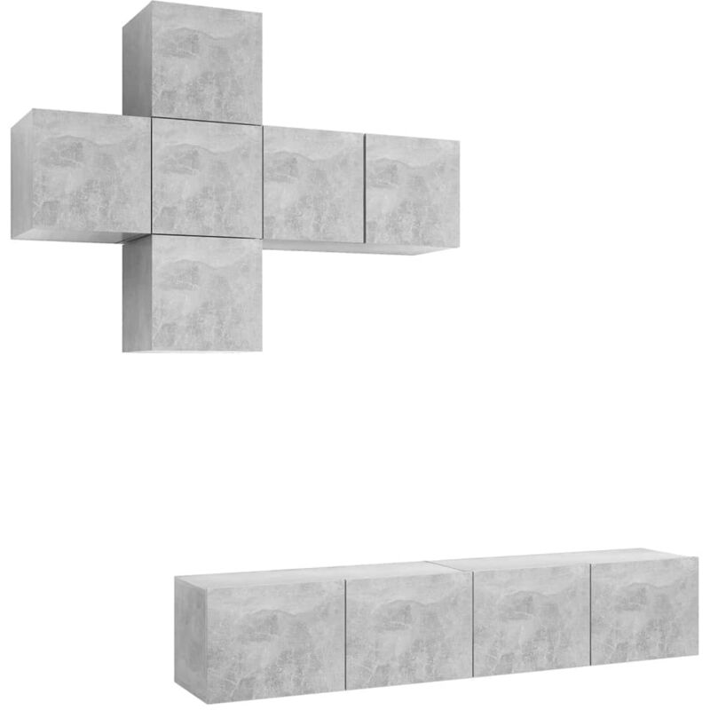 

vidaXL Juego de mueble para TV de 7 piezas aglomerado gris hormigón - Gris