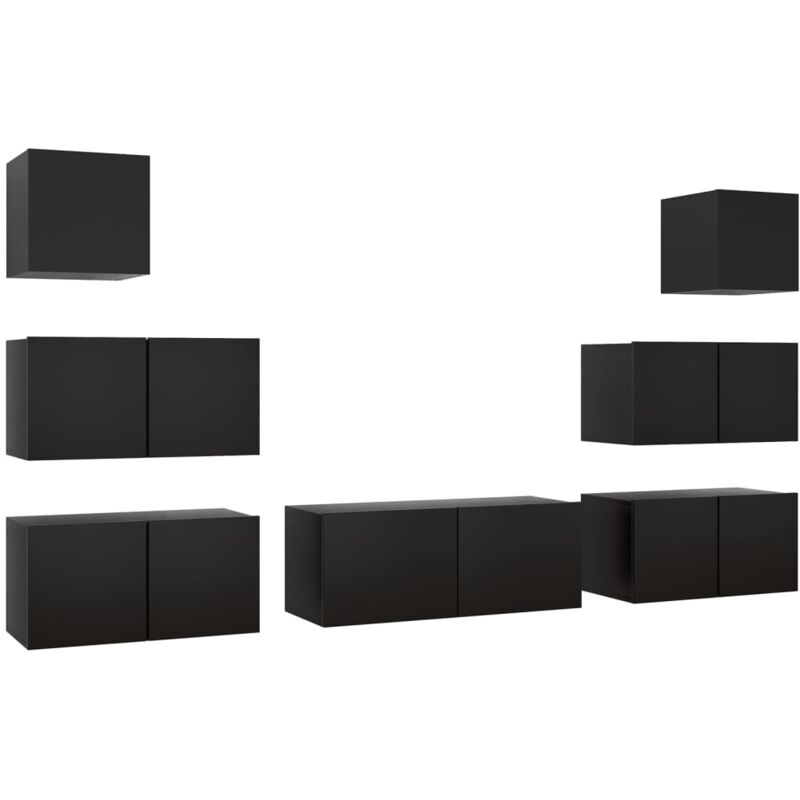 

Juego de mueble para TV de 7 piezas aglomerado negro - Negro - Vidaxl