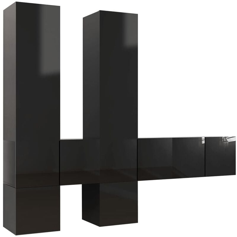 

Juego de mueble para TV de 7 piezas aglomerado negro brillante - Negro - Vidaxl
