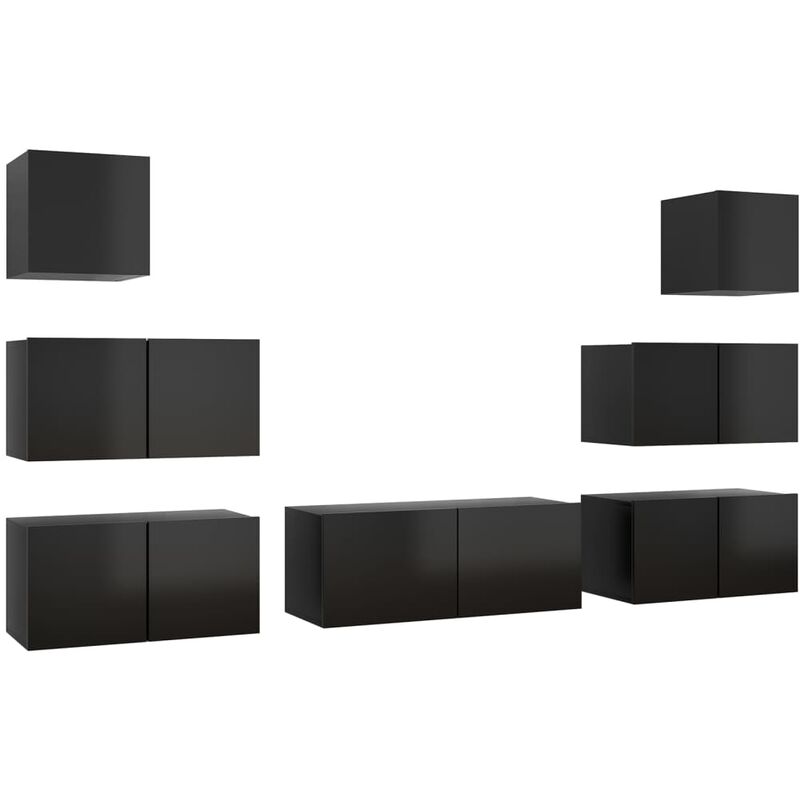 

Juego de mueble para TV de 7 piezas aglomerado negro brillante - Negro - Vidaxl