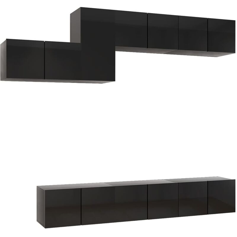 

Juego de mueble para TV de 7 piezas aglomerado negro brillante - Negro - Vidaxl