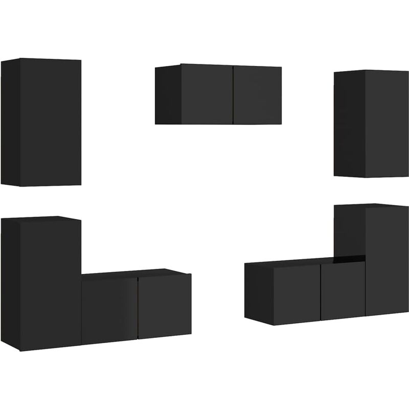 

Juego de mueble para TV de 7 piezas aglomerado negro brillante - Negro - Vidaxl