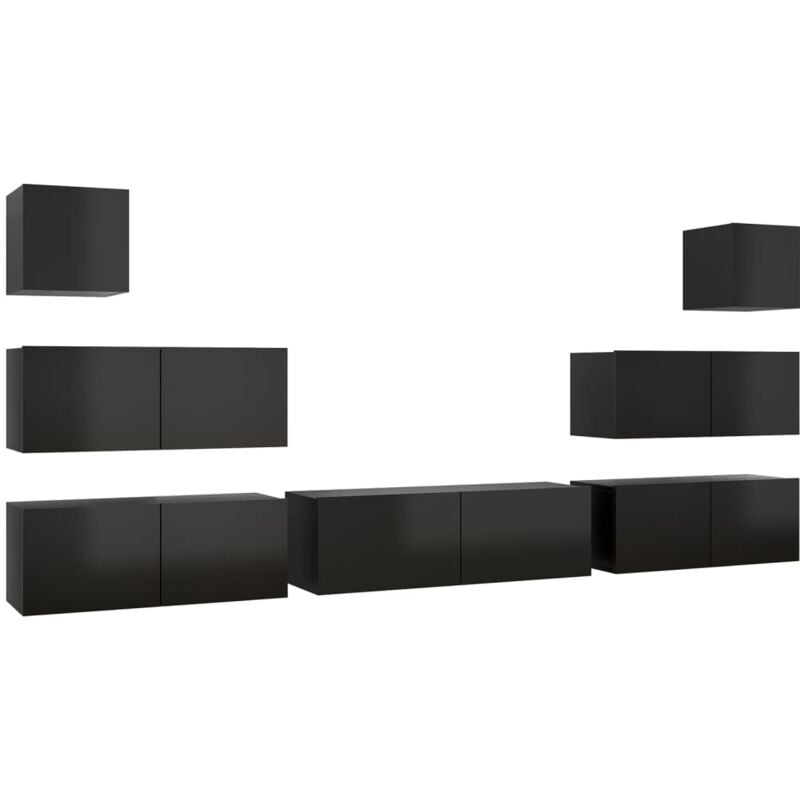 

Juego de mueble para TV de 7 piezas aglomerado negro brillante - Negro - Vidaxl