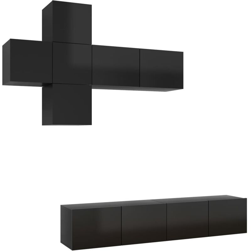 

Juego de mueble para TV de 7 piezas aglomerado negro brillante - Negro - Vidaxl
