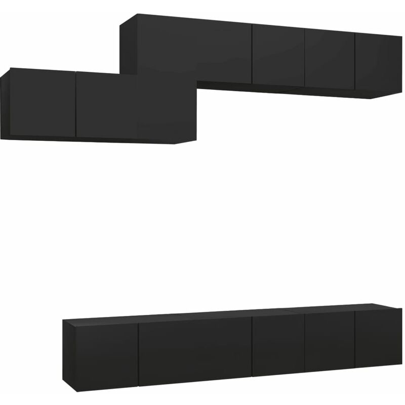 

Juego de mueble para TV de 7 piezas aglomerado negro - Negro - Vidaxl