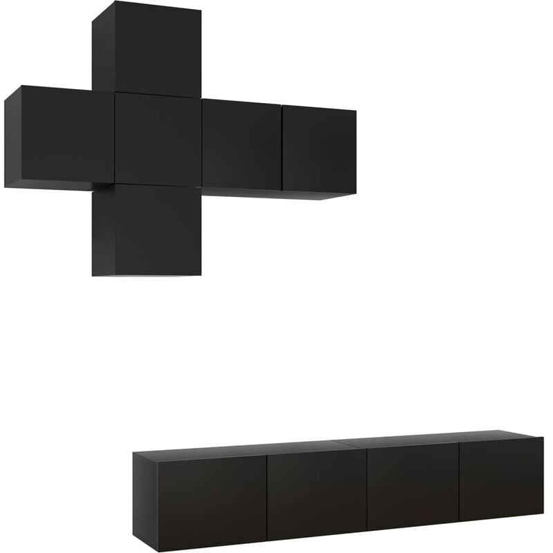 

vidaXL Juego de mueble para TV de 7 piezas aglomerado negro - Negro