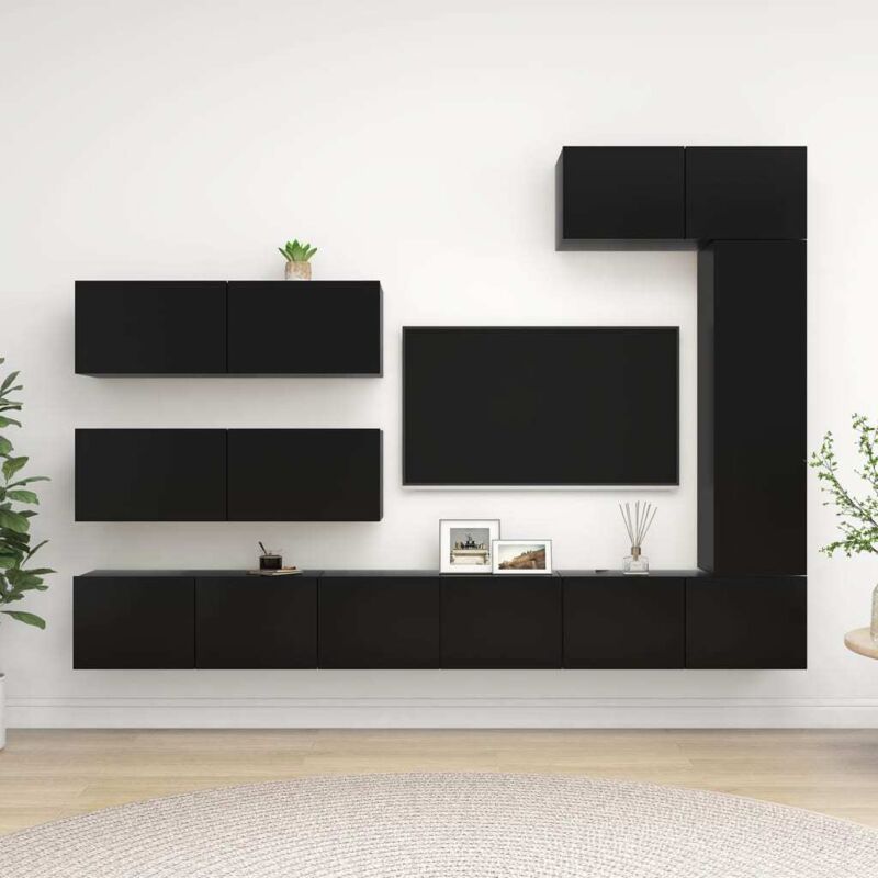 

Juego de mueble para TV de 7 piezas aglomerado negro - Negro - Vidaxl