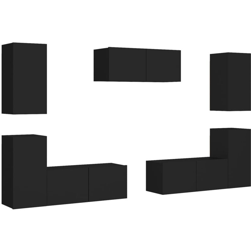 

Juego de mueble para TV de 7 piezas aglomerado negro - Negro - Vidaxl