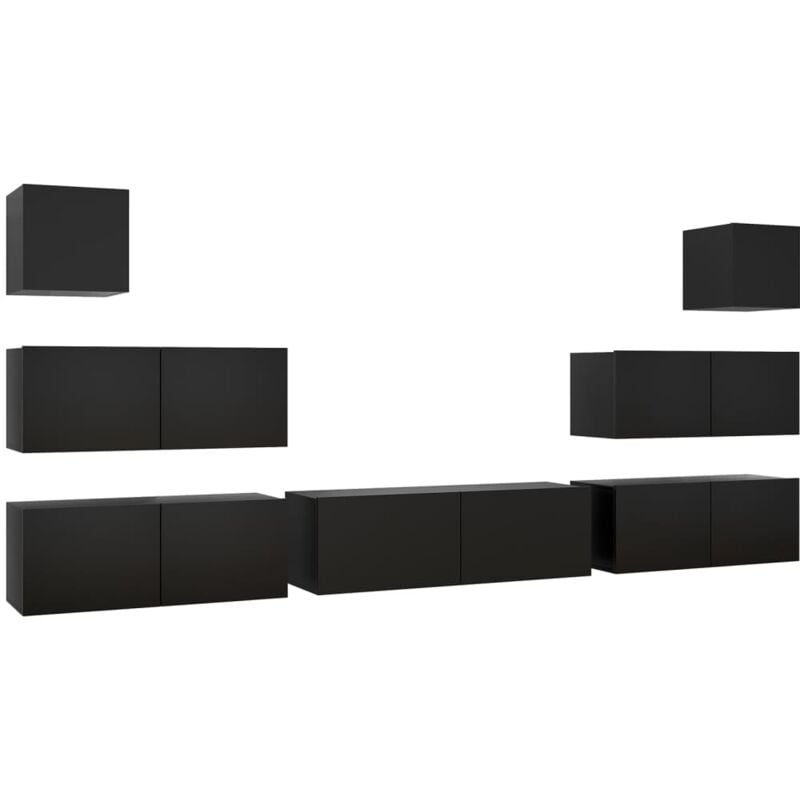 

Juego de mueble para TV de 7 piezas aglomerado negro - Negro - Vidaxl
