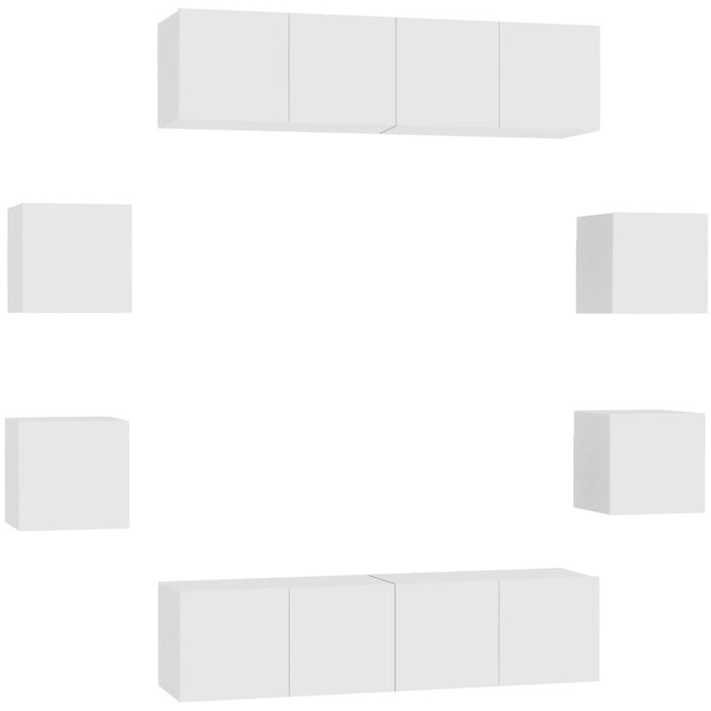 

vidaXL Juego de mueble para TV de 8 piezas aglomerado blanco - Blanco
