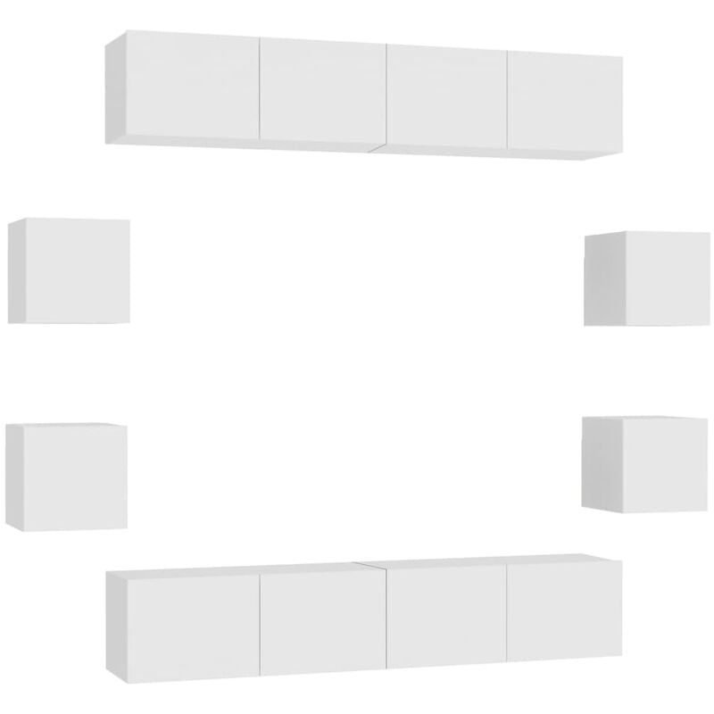 

Juego de mueble para TV de 8 piezas aglomerado blanco - Blanco - Vidaxl