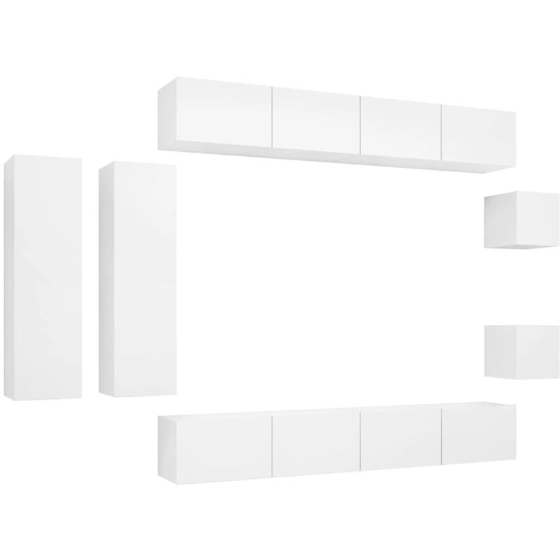 

Juego de mueble para TV de 8 piezas aglomerado blanco - Blanco - Vidaxl