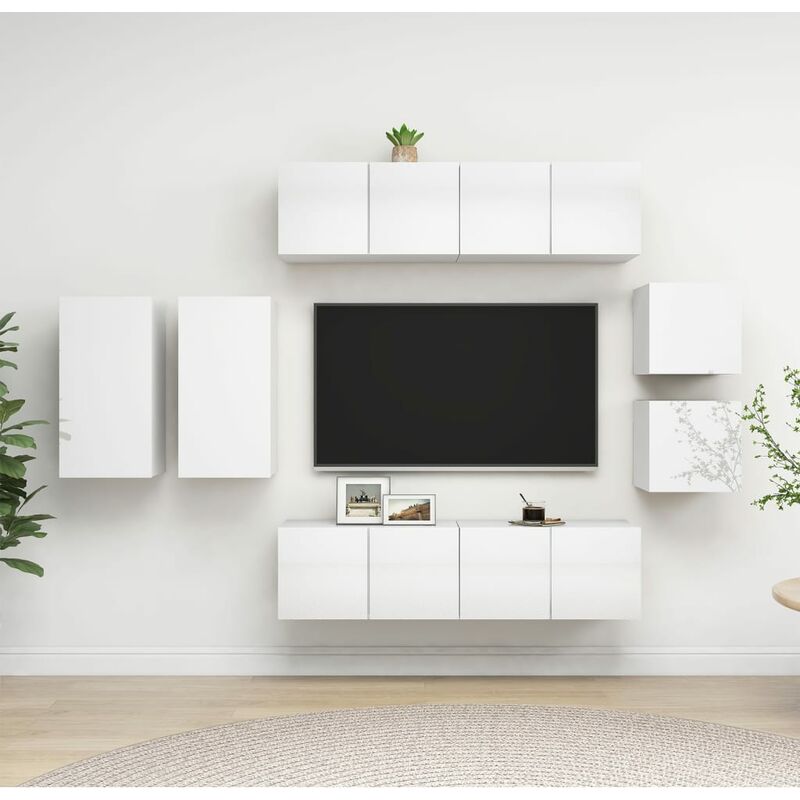 

Juego de mueble para TV de 8 piezas aglomerado blanco brillante