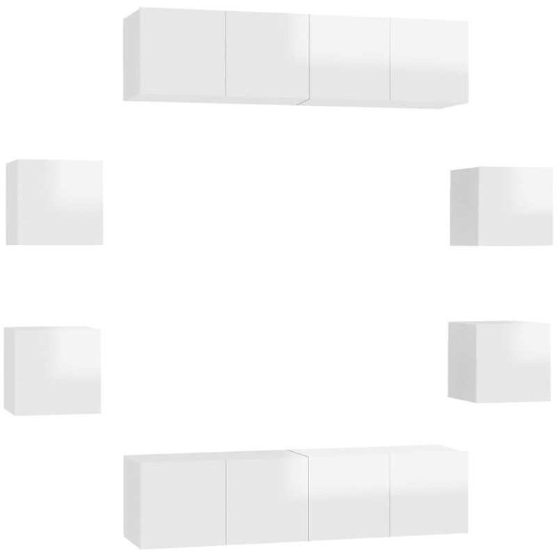 

Juego de mueble para TV de 8 piezas aglomerado blanco brillante - Blanco - Vidaxl