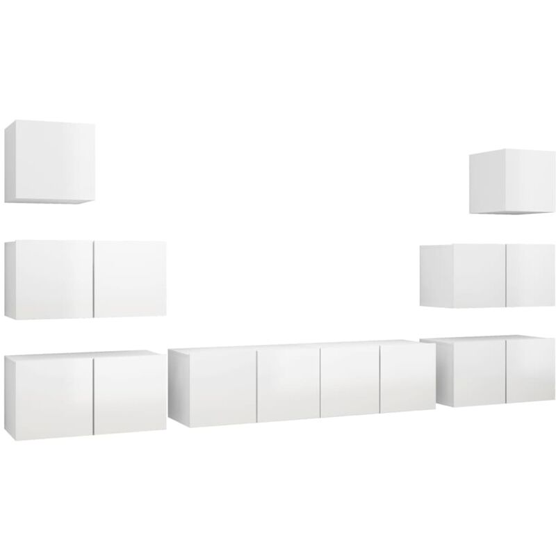 

Juego de mueble para TV de 8 piezas aglomerado blanco brillante - Blanco - Vidaxl