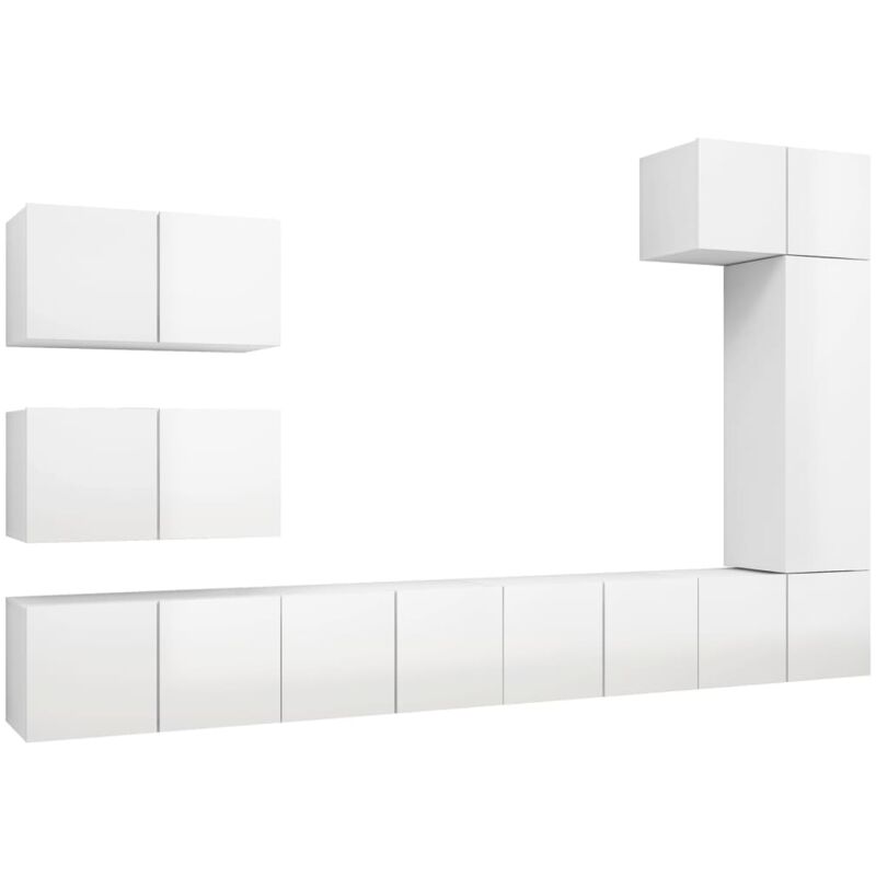 

vidaXL Juego de mueble para TV de 8 piezas aglomerado blanco brillante - Blanco