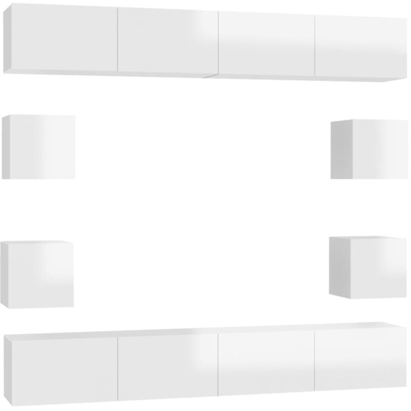 

Juego de mueble para TV de 8 piezas aglomerado blanco brillante - Blanco - Vidaxl