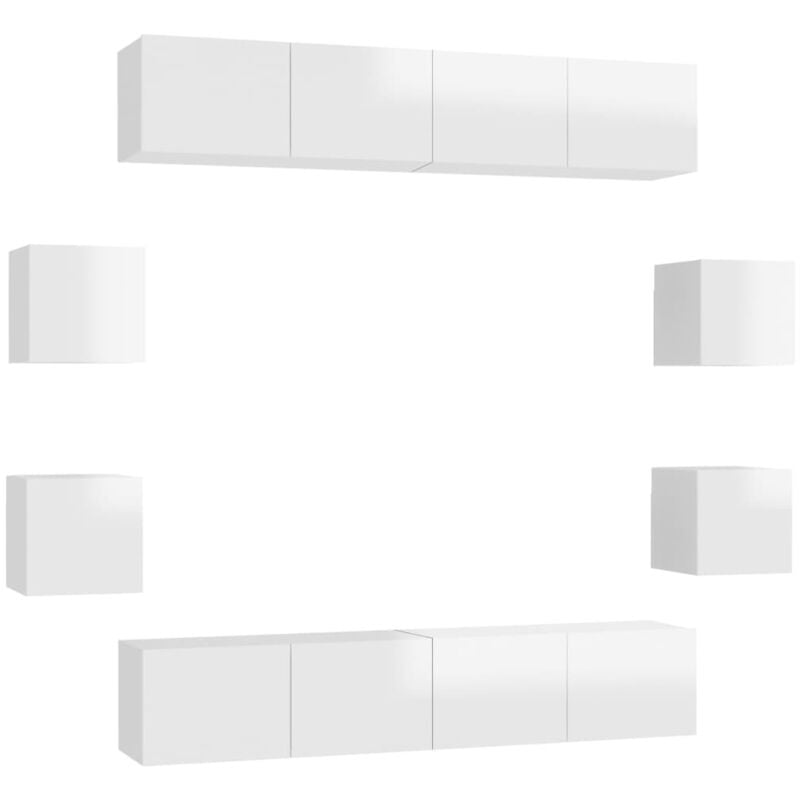 

Juego de mueble para TV de 8 piezas aglomerado blanco brillante - Blanco - Vidaxl