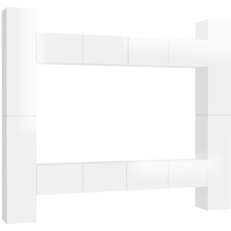 

Juego de mueble para TV de 8 piezas aglomerado blanco brillante - Blanco - Vidaxl