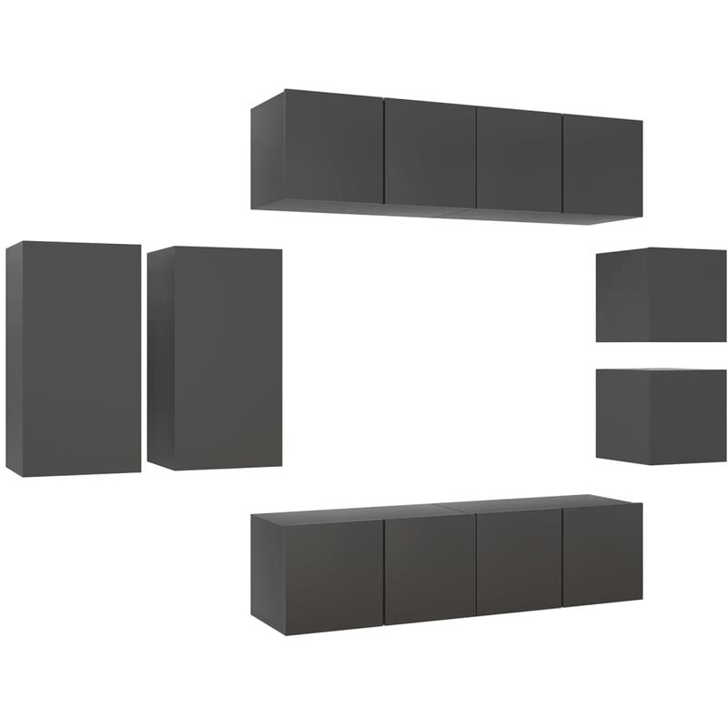 

Juego de mueble para TV de 8 piezas aglomerado gris - Gris - Vidaxl