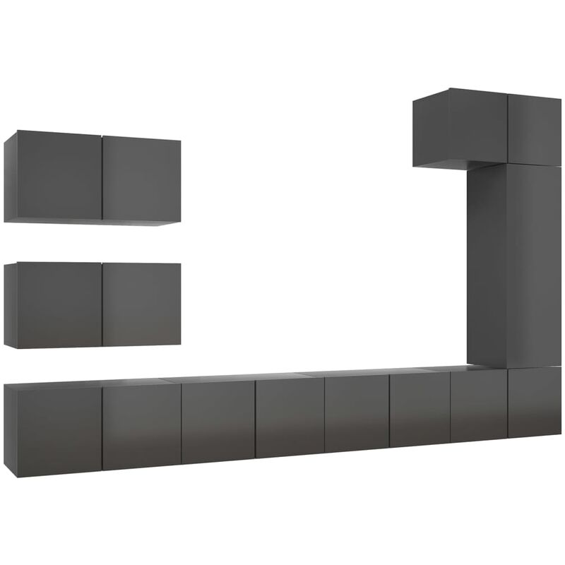

Juego de mueble para TV de 8 piezas aglomerado gris brillante - Gris - Vidaxl