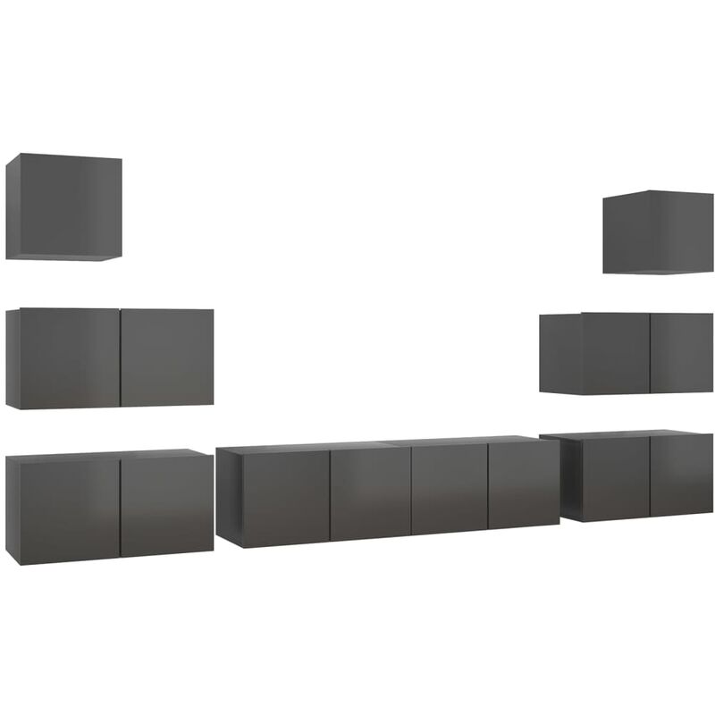 

Juego de mueble para TV de 8 piezas aglomerado gris brillante - Gris - Vidaxl