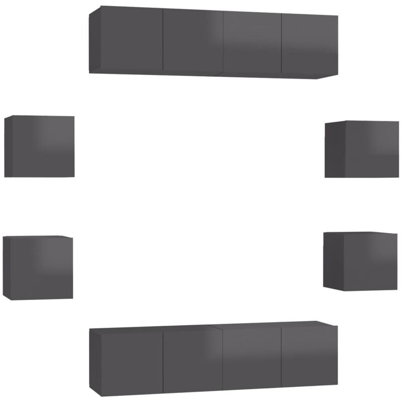 

Juego de mueble para TV de 8 piezas aglomerado gris brillante - Gris - Vidaxl