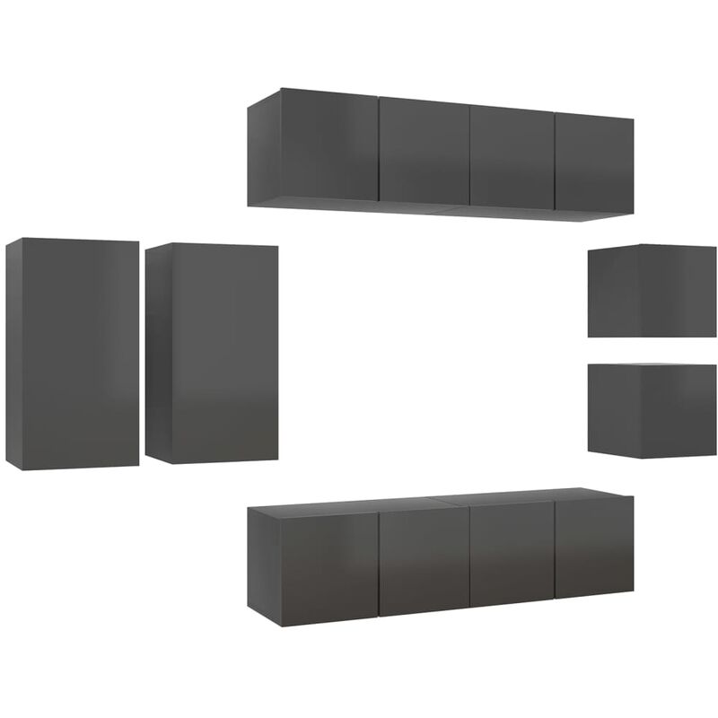 

Juego de mueble para TV de 8 piezas aglomerado gris brillante - Gris - Vidaxl