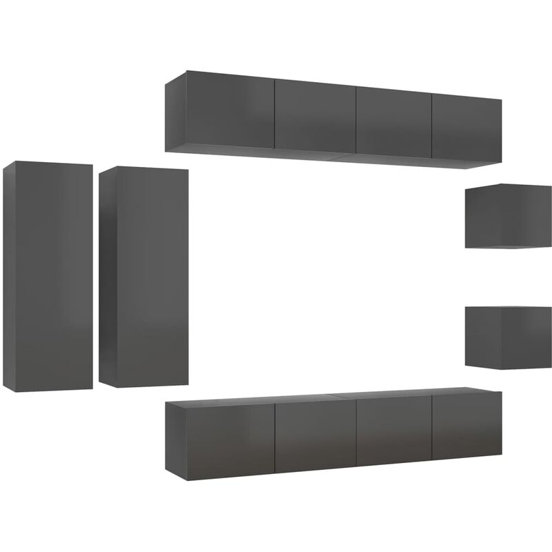 

Juego de mueble para TV de 8 piezas aglomerado gris brillante - Gris - Vidaxl