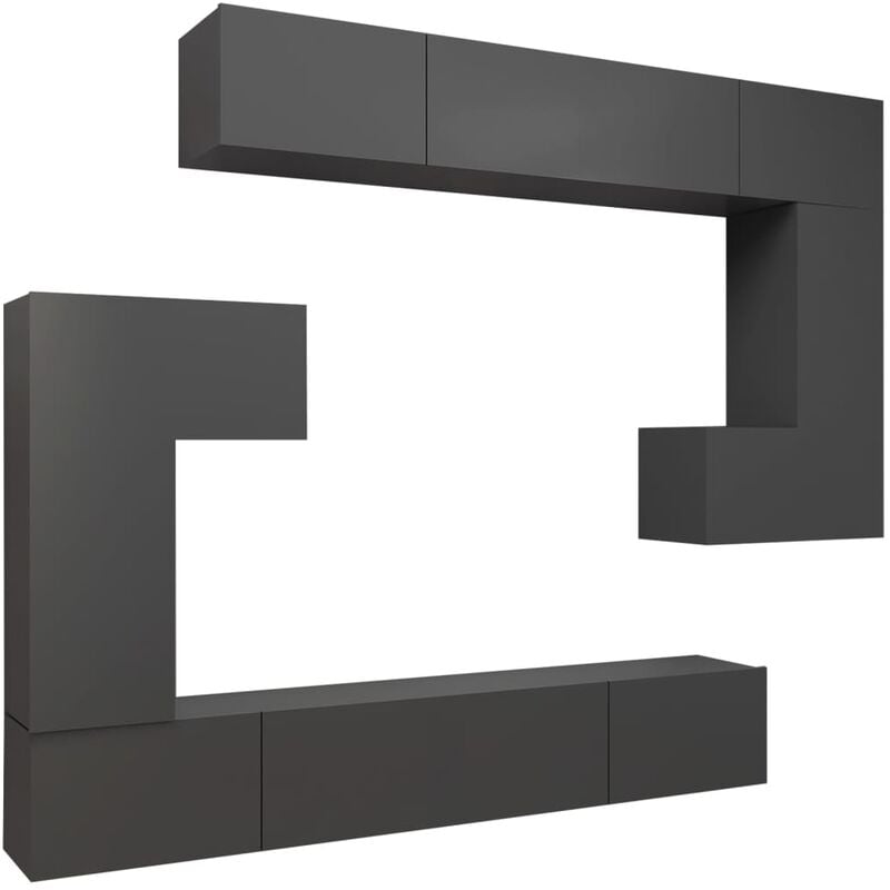 

Juego de mueble para TV de 8 piezas aglomerado gris brillante - Gris - Vidaxl