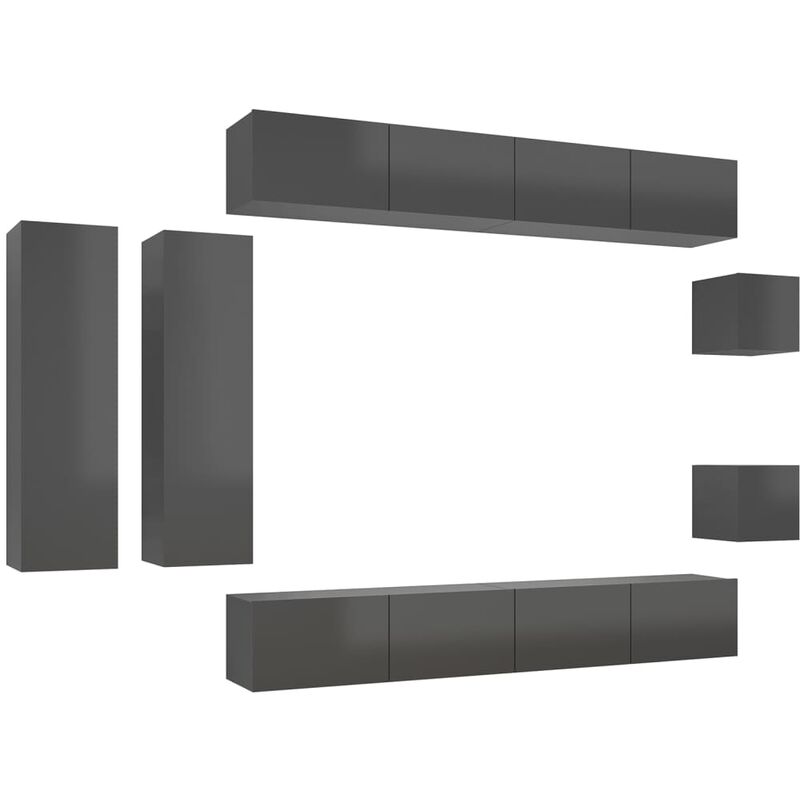 

Juego de mueble para TV de 8 piezas aglomerado gris brillante - Gris - Vidaxl