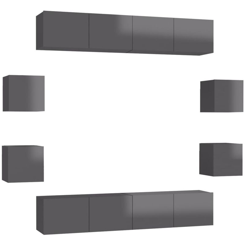 

Juego de mueble para TV de 8 piezas aglomerado gris brillante - Gris - Vidaxl