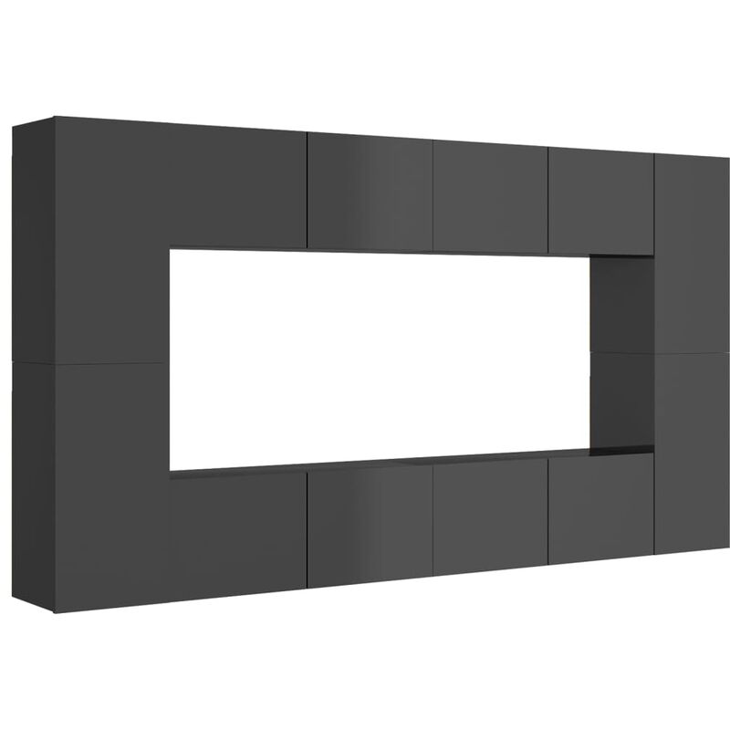 

Juego de mueble para TV de 8 piezas aglomerado gris brillante - Gris - Vidaxl