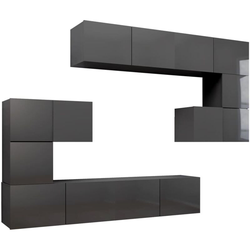 

Juego de mueble para TV de 8 piezas aglomerado gris brillante - Gris - Vidaxl
