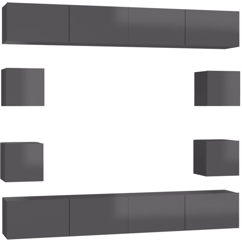 

Juego de mueble para TV de 8 piezas aglomerado gris brillante - Gris - Vidaxl