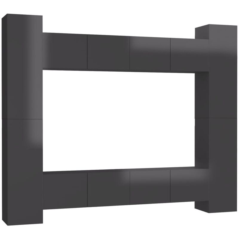 

Juego de mueble para TV de 8 piezas aglomerado gris brillante - Gris - Vidaxl