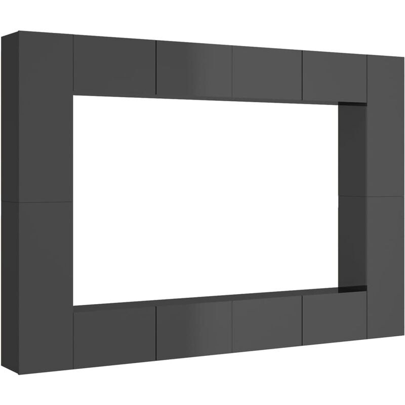 

vidaXL Juego de mueble para TV de 8 piezas aglomerado gris brillante - Gris