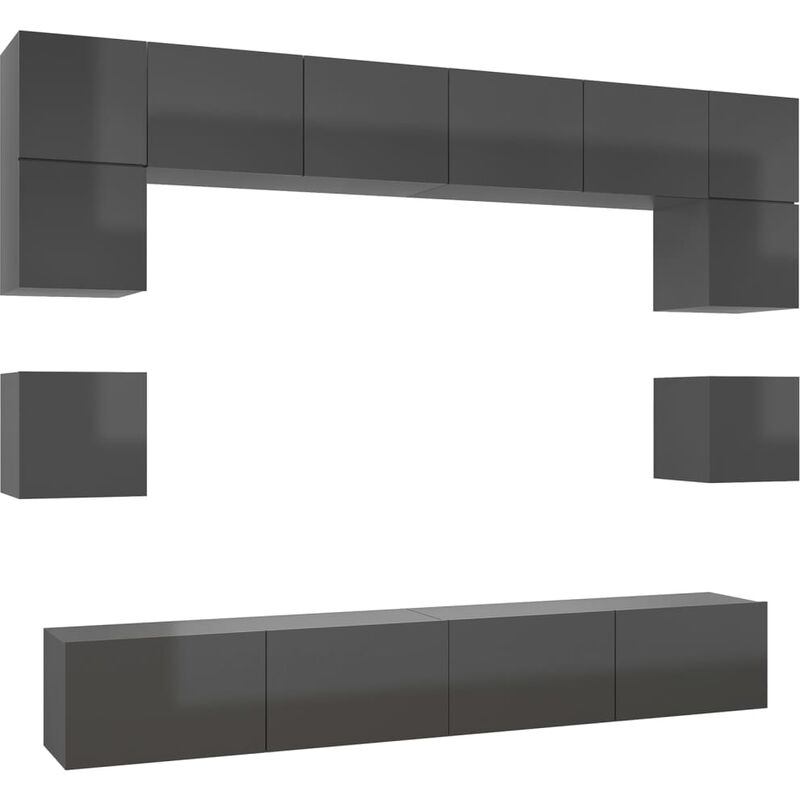 

Juego de mueble para TV de 8 piezas aglomerado gris brillante - Gris - Vidaxl