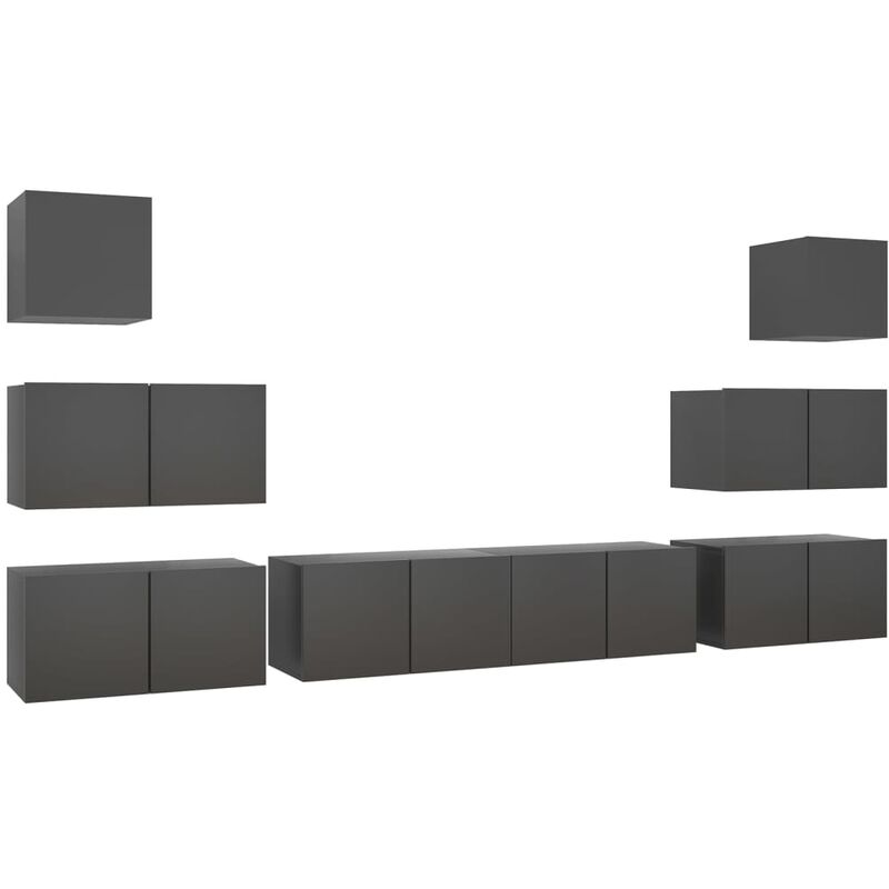 

Juego de mueble para TV de 8 piezas aglomerado gris - Gris - Vidaxl