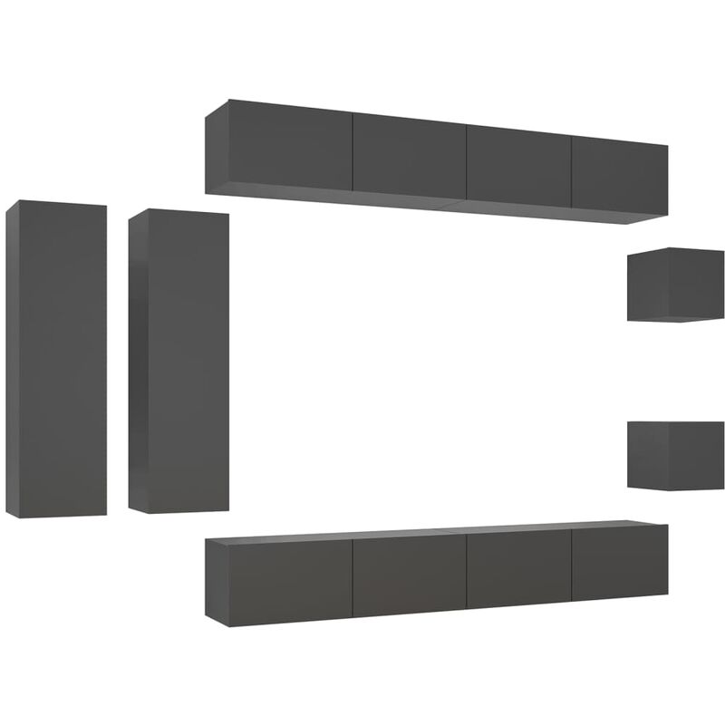 

Juego de mueble para TV de 8 piezas aglomerado gris - Gris - Vidaxl