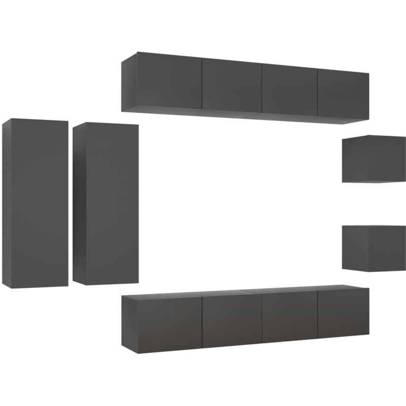 

Juego de mueble para TV de 8 piezas aglomerado gris - Gris - Vidaxl
