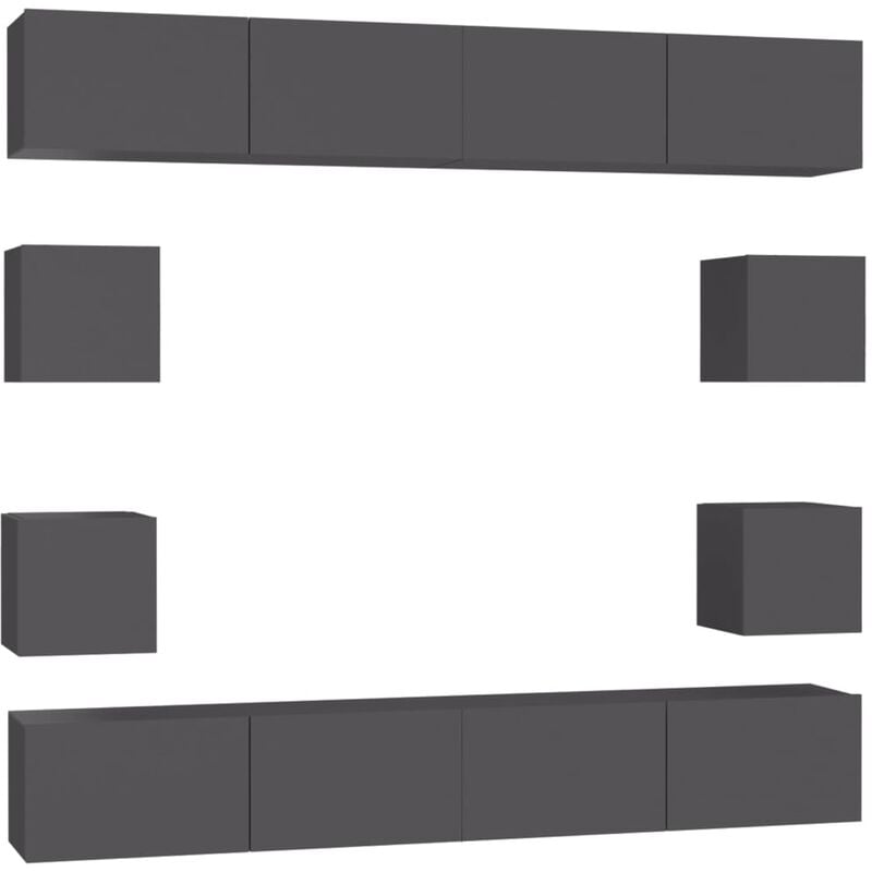 

Juego de mueble para TV de 8 piezas aglomerado gris - Gris - Vidaxl