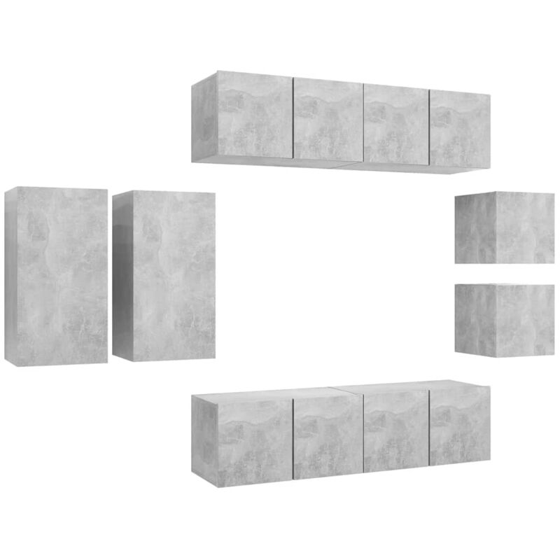 

Juego de mueble para TV de 8 piezas aglomerado gris hormigón - Gris - Vidaxl