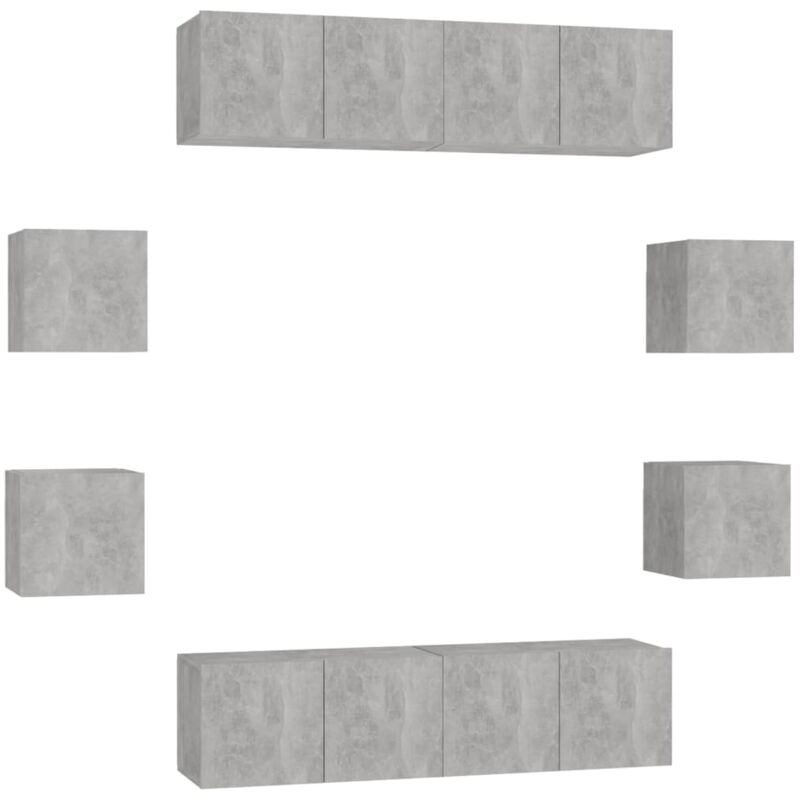 

Juego de mueble para TV de 8 piezas aglomerado gris hormigón - Gris - Vidaxl