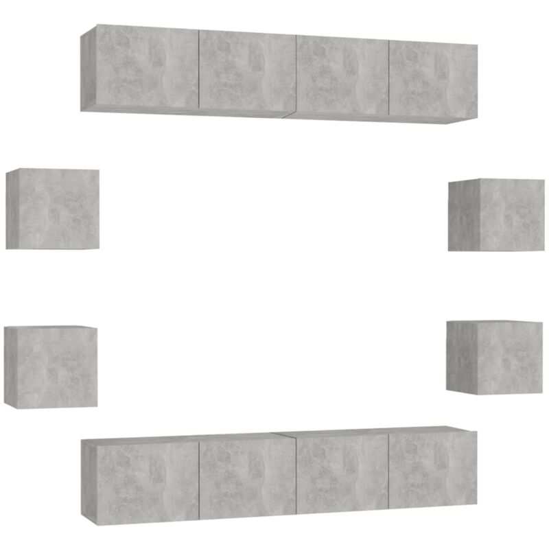

Juego de mueble para TV de 8 piezas aglomerado gris hormigón - Gris - Vidaxl