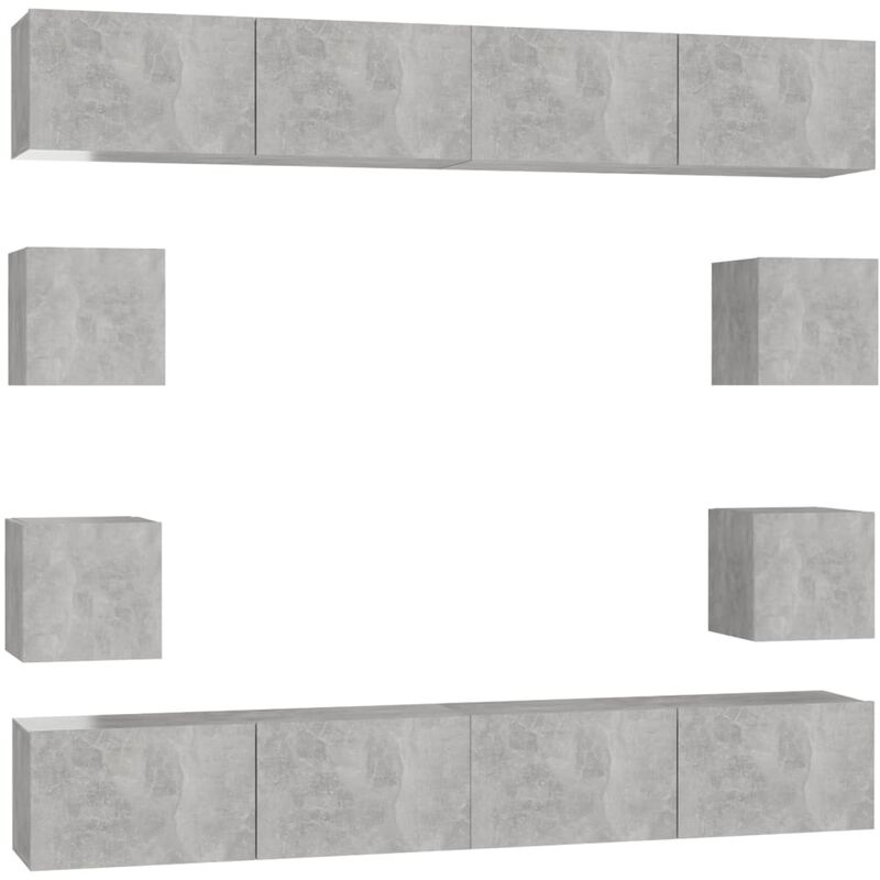 

Juego de mueble para TV de 8 piezas aglomerado gris hormigón - Gris - Vidaxl