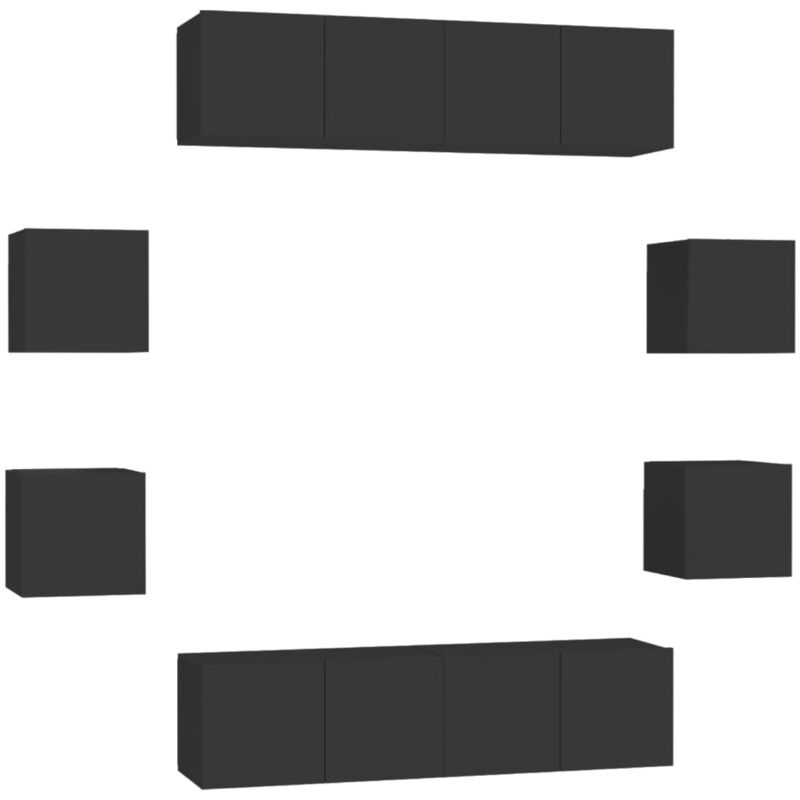 

Juego de mueble para TV de 8 piezas aglomerado negro - Negro - Vidaxl