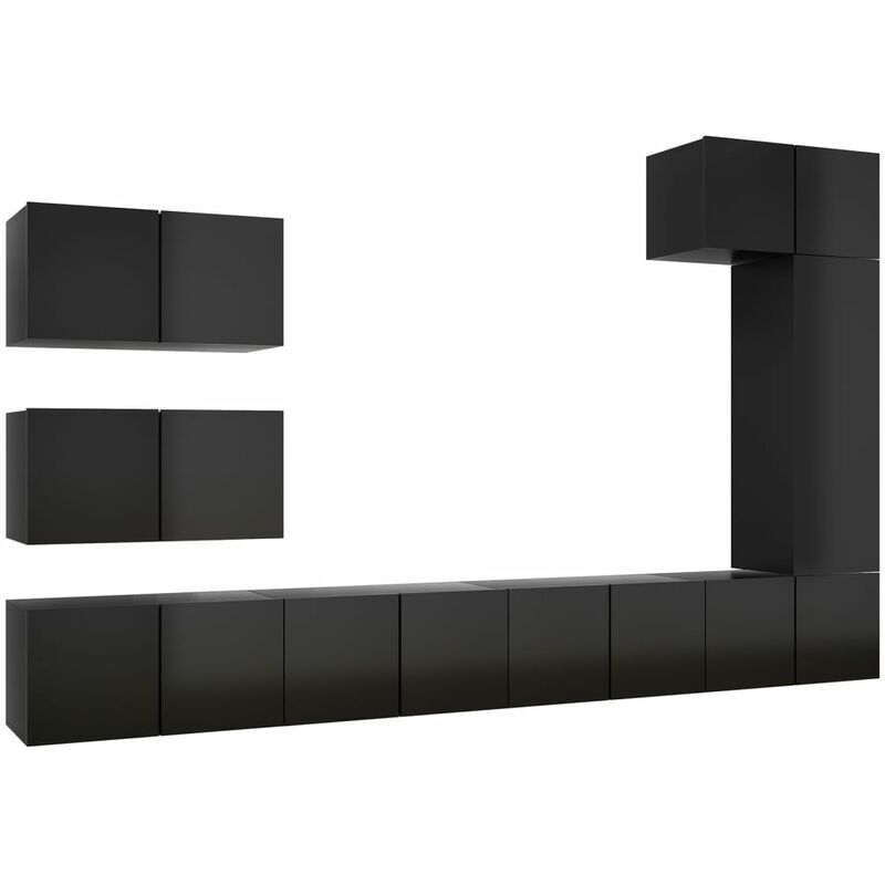 

Vidaxl - Juego de mueble para TV de 8 piezas aglomerado negro brillante - Negro